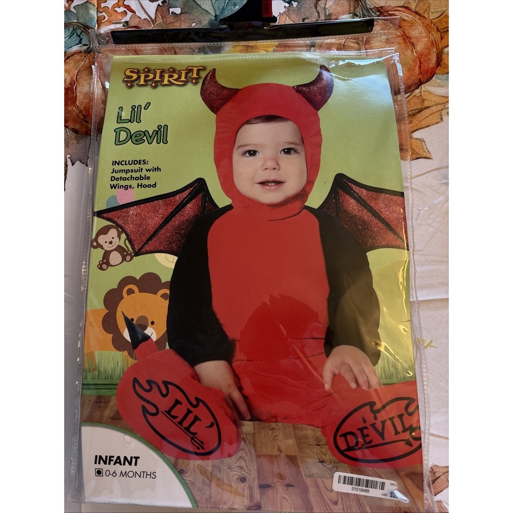 Spirit Halloween Devil‎ Baby Costume 3 Pc Sz 0-6 M Costume Jumpsuit Cap Wings
